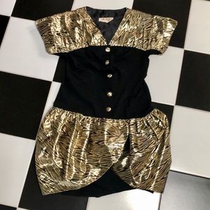 Vintage 80’s Black & Gold Animal Print Party Dress